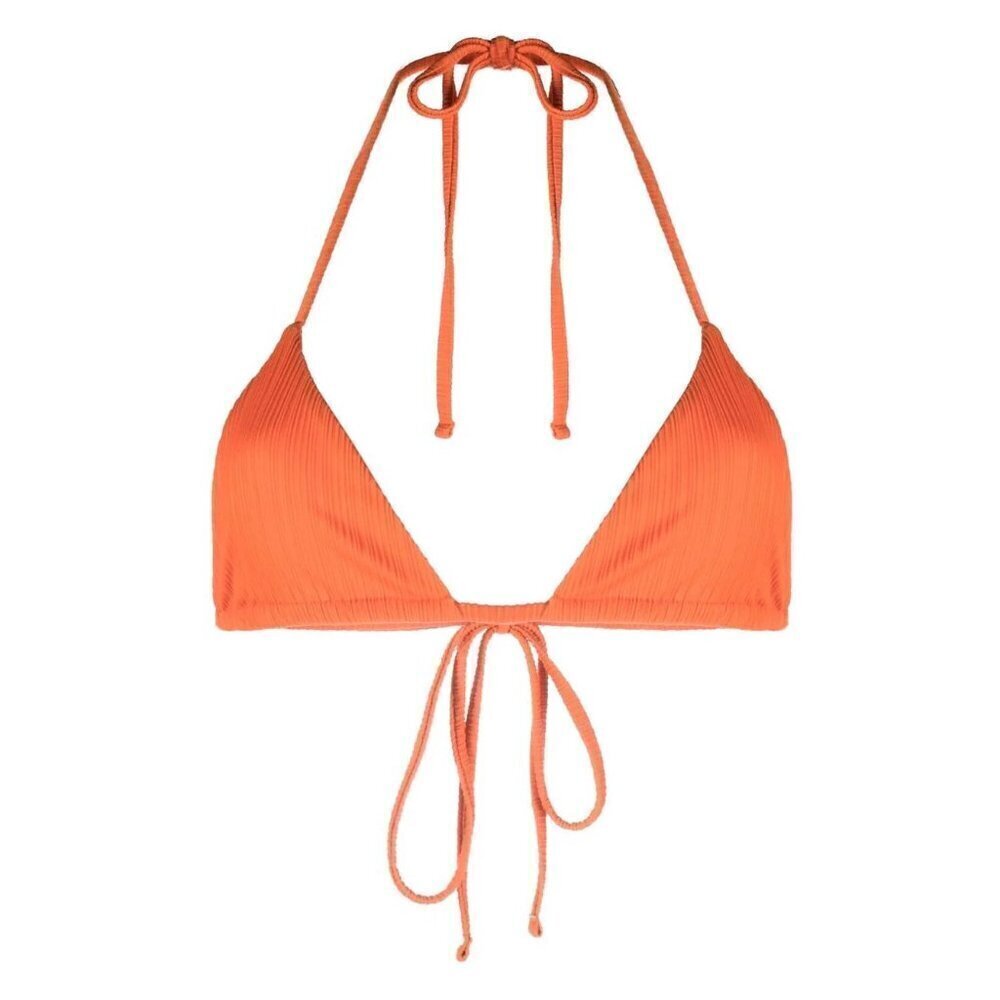 Frankies Bikinis Logo-Print Bikini Top Orange Size: M - NWT